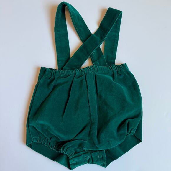 Vintage Baby Suspender Short Set Green Velour 6-9m - Picture 15 of 16